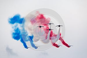 Patrouille de France, the aerobatic display team of the French Air Force Armee de lÃ¢â¬â¢Air flying Dassault-Dornier Alpha Jet E